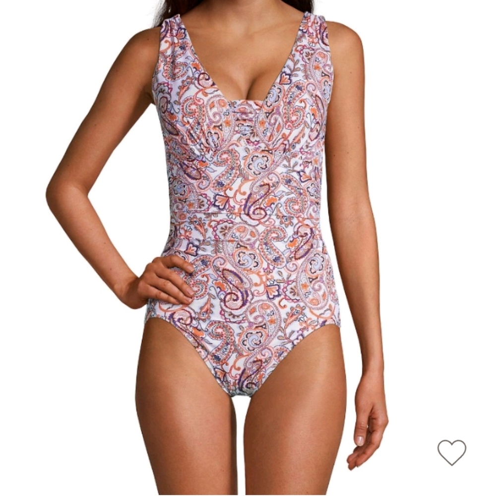 Land's End Womens one piece swim suit Tummy control 8L